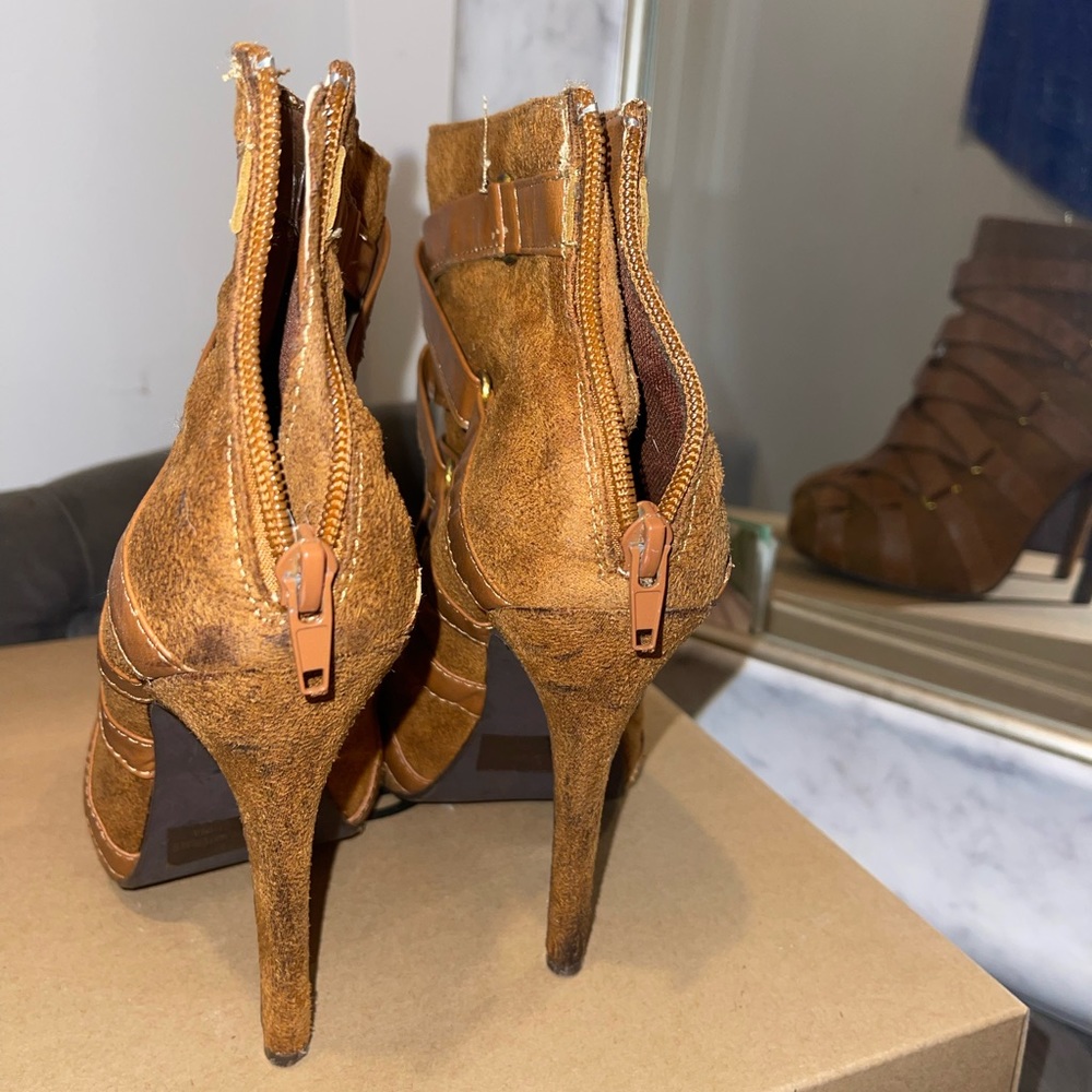 Suede Tan Strippy Booties - Picture 2 of 3